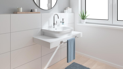 Baterie lavoar Grohe Start L monocomanda, cartus ceramic, pipa tip U, pivotanta, set evacuare, limitator temperatura, crom [7]