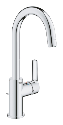 Obiecte sanitare - Baterie lavoar Grohe Start L monocomanda, cartus ceramic, pipa tip U, pivotanta, set evacuare, limitator temperatura, crom