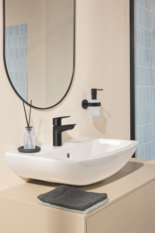 Baterie lavoar Grohe StartEdge S monocomanda, montare pe blat, cartus ceramic, evacuare cu apasare, negru mat [4]