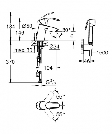 Baterie lavoar cu functie de bideu cromata Grohe Eurosmart New [1]