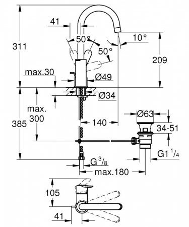 Baterie lavoar marimea L furtunuri flexibile cromata Grohe Bau Edge [1]