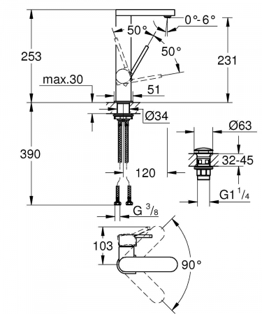 Baterie lavoar marimea L furtunuri flexibile cromata Grohe Plus [6]