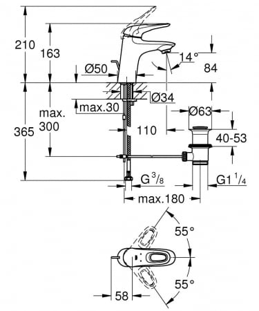 Baterie lavoar marimea S furtunuri flexibile alba Grohe Eurostyle New [3]