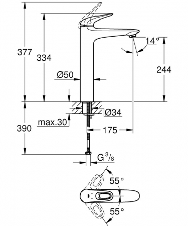 Baterie lavoar marimea XL furtunuri flexibile alba Grohe Eurostyle [2]