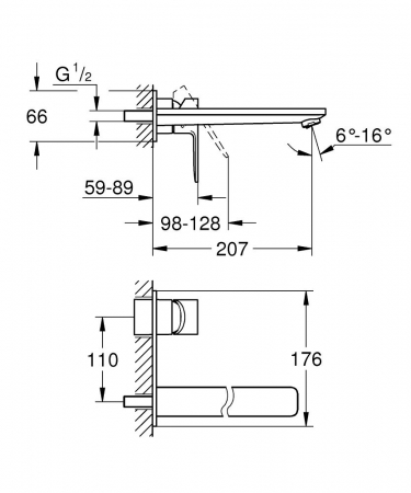 Baterie lavoar marimea L cu 2 gauri furtunuri flexibile cromata Grohe Lineare [1]