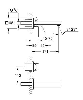Baterie lavoar montaj pe perete Grohe Eurocube [3]