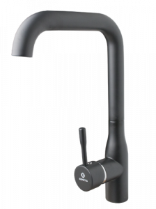 Baterii monocomanda - Baterie pentru chiuveta bucatarie, teava inox 90°, cartus 35 mm., neagra, Ermetiq