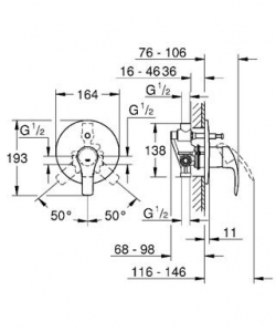 Baterie pentru cada cu corp incastrat cu divertor Grohe Eurosmart New [1]