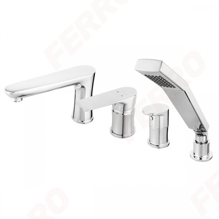 Obiecte sanitare - Baterie stativa cada/dus cu 4 gauri Ferro Square, crom