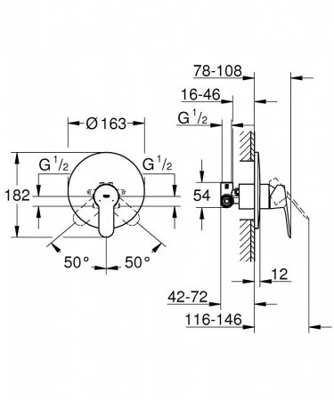 Baterie dus montaj incastrat o singura iesire Grohe Bau Edge [1]