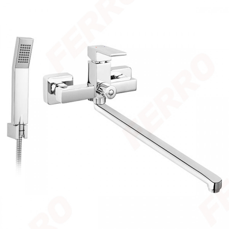 Baterii monocomanda - Baterie perete cada/dus Ferro Zicco, crom cu pipa mobila si accesorii