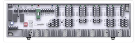 Echipamente de incalzire si producere ACM - Baza de conectare Confort - Home Inclusive Original, 6 zone, 15 actuatoare Ni, 230Vca. Conexiuni pentru detector condens/temp. maxima, change-over incalzire-racire, releu pentru comanda pompei