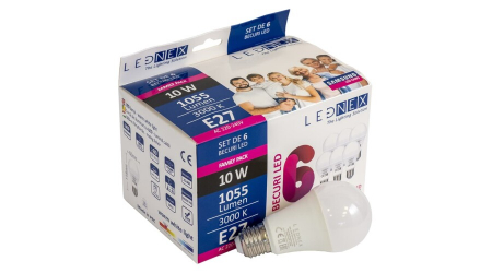 Surse de iluminat - Set de 6 becuri led, E27, 10W, 3000K, A60, Lednex