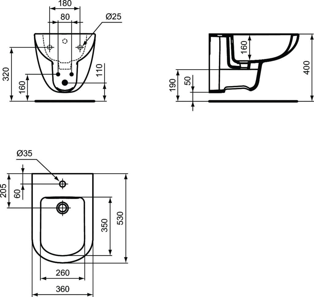 Bideu suspendat 360 x 530 x 350 mm Ideal Standard gama Tempo [2]