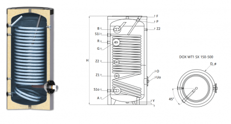 Boiler cu o serpentina pentru pompe de caldura 400 litri Radox DOX WT1 SX [2]