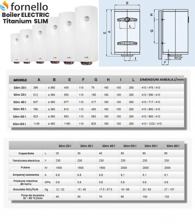 Boiler electric, 30 litri, emailat cu titan, reglaj extern de temperatura, 1500 w, Fornello Titanium Plus Slim [3]