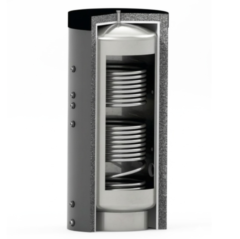 Producere apa calda menajera - Boiler stativ din inox KOPH VTN1 cu 2 serpentine, 500 litri, 8 bar, clasa energetica B