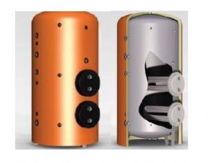 Echipamente de incalzire si producere ACM - Boiler vertical de sol din otel-carbon, 2 serpentine extractabile tip U, 765 l, 8 bar, OMB QT/X 800/8-2