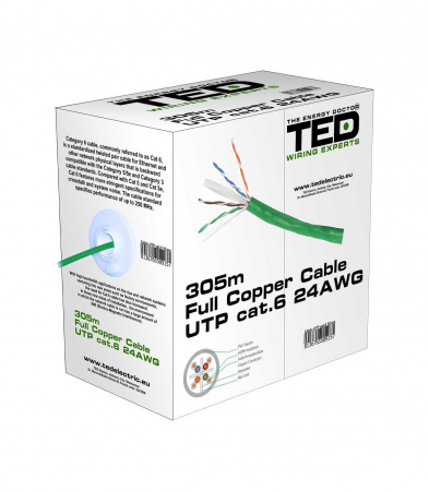 Cablu UTP Cat6, cupru integral 0.5 24AWG, culoare verde, cutie 305 m, TED Wire [1]