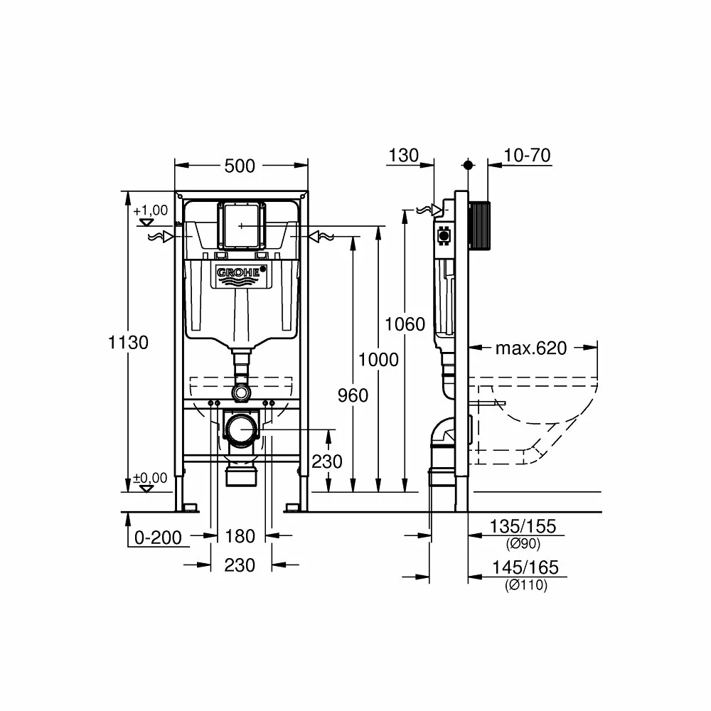 Rezervor wc cu cadru incastrat cu clapeta alba Skate Air Grohe Rapid SL [3]