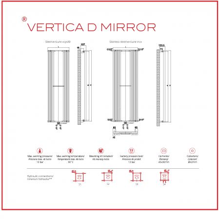 Calorifer decorativ colorat 535/1800 mm VERTICA D MIRROR (include kit de instalare) [3]