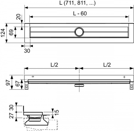 Canal dus TECEDrainline inox cu flansa indoita si banda izolare SEAL SISTEM 700 mm [1]
