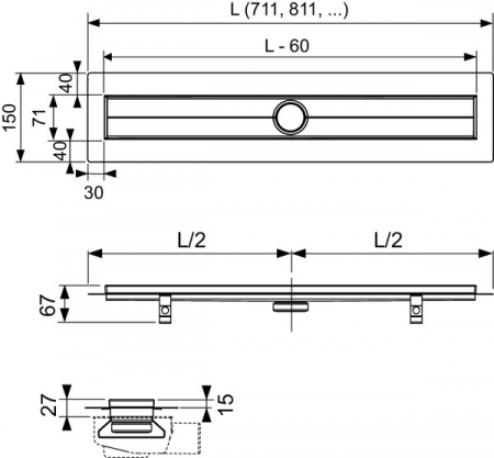 Canal dus TECEDrainline inox cu flansa si banda izolare SEAL SISTEM 1200 mm [1]