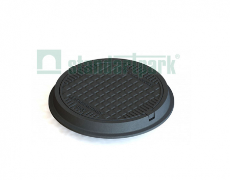 Echipamente pentru retele stradale de apa - Capac din polimet compozit negru rotund necarosabil D.750 PL.540 Hext.80 A15 - Vodaland gama Urban