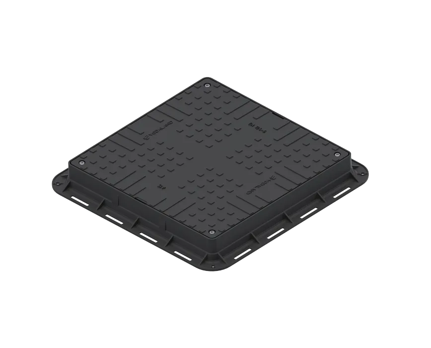 Echipamente pentru retele stradale de apa - Capac din polipropilena negru patrat necarosabil 700x700 PL.550x550 Hext.80 cu 4 inchizatoare A15 - Vodaland gama Urban