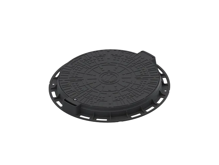 Echipamente pentru retele stradale de apa - Capac din polipropilena negru rotund necarosabil D.800 PL.600 Hext.80 cu inchizator A15 - Vodaland gama Urban