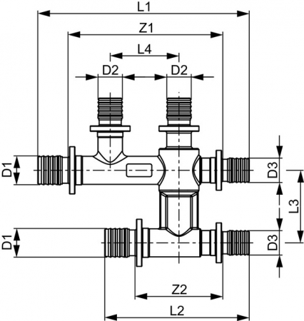 Racord TECEflex nichelat cu circuite incrucisate Ø 20 x 16 x 20 [1]