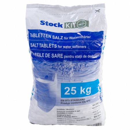 Echipamente pentru tratarea si pomparea apei - PASTILE DE SARE PENTRUSTATIE DEDURIZARE min.99.5 NaCl SAC 25 KG - VALROM GAMA aquaPUR