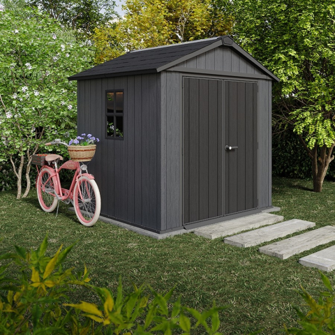 Casa si gradina - Casuta de gradina Keter gri colectie Newton Plus 7x7.5 podea ventilatie usa dubla intrare laterala