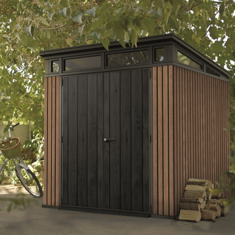 Casa si gradina - Casuta de gradina Keter maro 7x7 colectie Signature cu usa dubla cu ferestre cu ventilatie cu ranforsare metalica