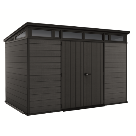 Casute de gradina - Casuta de gradina Keter Gri 11x7 colectie Cortina cu usa dubla cu podea cu ventilatie cu ferestre