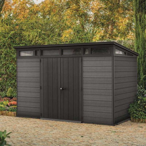Casuta de gradina Keter Gri 11x7 colectie Cortina cu usa dubla cu podea cu ventilatie cu ferestre [1]