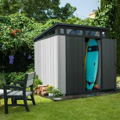Casuta de gradina Keter Gri 7x7 colectie Artisan cu usa dubla cu podea cu ferestre cu ventilatie cu ranforsare metalica [4]