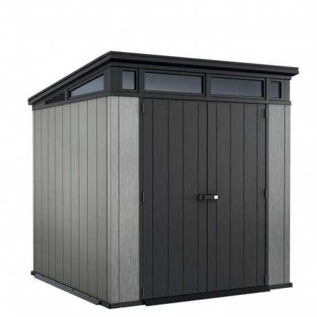Casa si gradina - Casuta de gradina Keter Gri 7x7 colectie Artisan cu usa dubla cu podea cu ferestre cu ventilatie cu ranforsare metalica