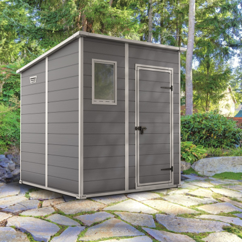 Casute de gradina - Casuta de gradina Keter Gri 6x6 colectie Manor cu usa dubla cu podea cu ferestre cu ventilatie cu ranforsare metalica