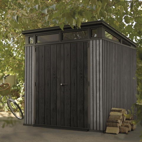 Casa si gradina - Casuta de gradina Keter Gri 7x7 colectie Signature cu usa dubla cu ferestre cu ventilatie cu ranforsare metalica