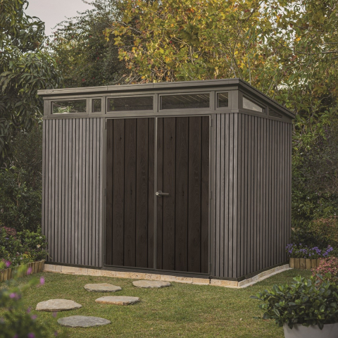 Casa si gradina - Casuta de gradina Keter Gri 9x7 colectie Signature usa dubla ferestre ventilatie ranforsare metalica
