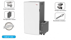 Cazane pe combustibil solid - Cazan compact pe peleti, cu focar autocuratare si recuperator cenusa, 27.17 kW, TermoLife Nizza 28