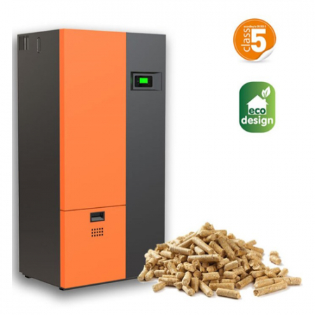 Cazane pe combustibil solid - Cazan din otel pe peleti cu pompa de circulatie. vas de expansiune, presostat si supapa incluse, Atlas PelleTech 26 Pack - 26 kW