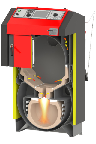 Cazan pe lemne Atmos, din otel cu gazeificare, model DC25GS 25 kw exhaustor de fum şi serpentină de răcire, cameră de ardere căptuşită cu ceramică [2]
