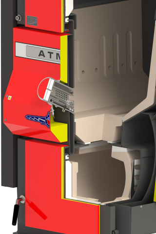 Cazan pe lemne Atmos, din otel cu gazeificare, model DC40GS 40 kw exhaustor de fum şi serpentină de răcire, cameră de ardere căptuşită cu ceramică [4]