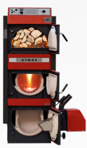 Cazane pe combustibil solid - Cazan mixt peleti si lemne Atmos, cu gazeificare, model DC32SP 35 kw