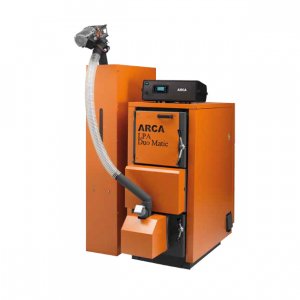 Cazane pe combustibil solid - Cazan din otel pe combustibil solid mixt, lemn+peleti, fara snec si buncar, 30 Kw, Arca LPA DUO MATIC 29 R