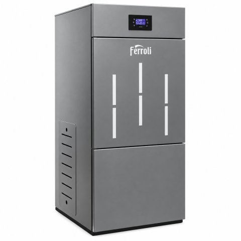 Cazane pe peleti - Cazan pe peleti Ferroli, din otel, echipat cu vas de expansiune, supapa de siguranta, pompa de circulatie, model Biopellet PRO 24 - 24 kw