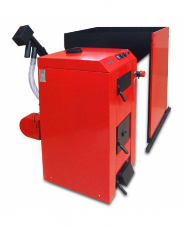 Cazane pe combustibil solid - Cazan pe lemne si peleti Termofarc model FI 33 NSP cu arzator automat, 33 kW, din otel