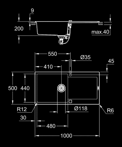 Chiuveta bucatarie Grohe Granite, k500, 1 cuva, picurator reversibil, compozit quartz, negru [2]